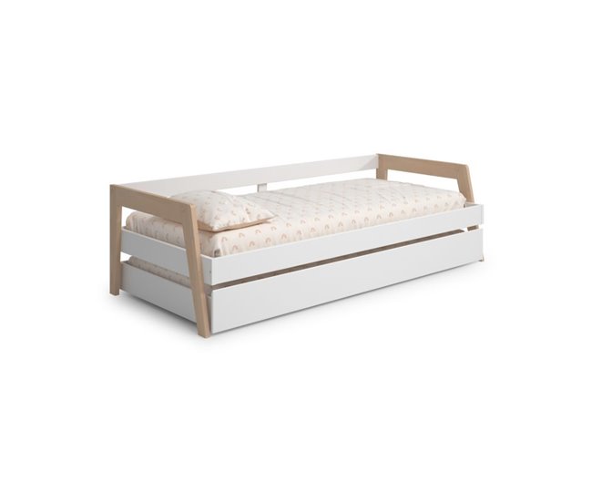 Cama doble juvenil Misty Haze 210x96 Blanco/ Madera