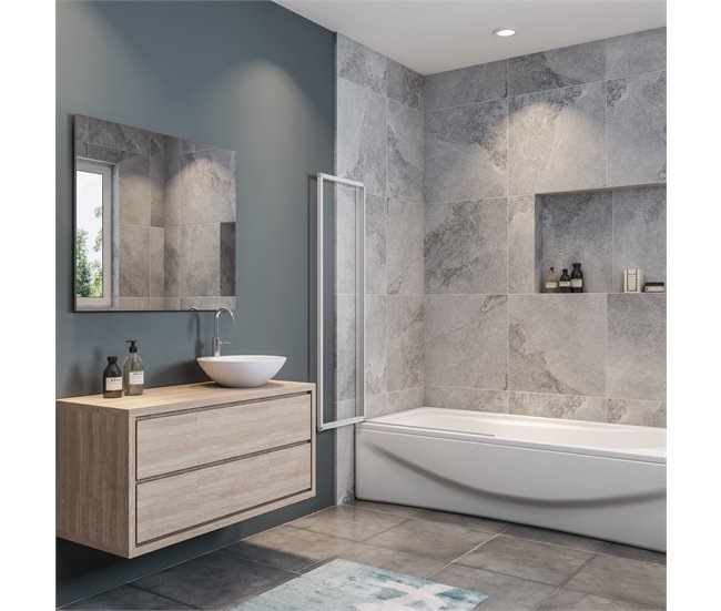 Mampara de Bañera Plegable,Vidrio Templado 4mm,Altura 140cm Blanco/ Gris