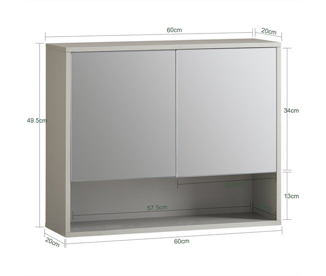 Armario de Pared con Espejo con 2 Puertas BZR134-NG SoBuy Gris
