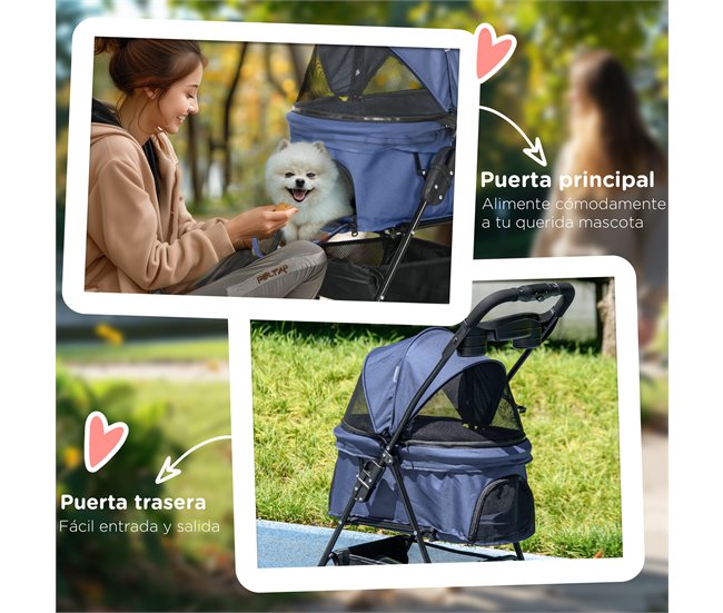 Cochecito para Mascotas Acero, Tela Oxford PawHut Azul