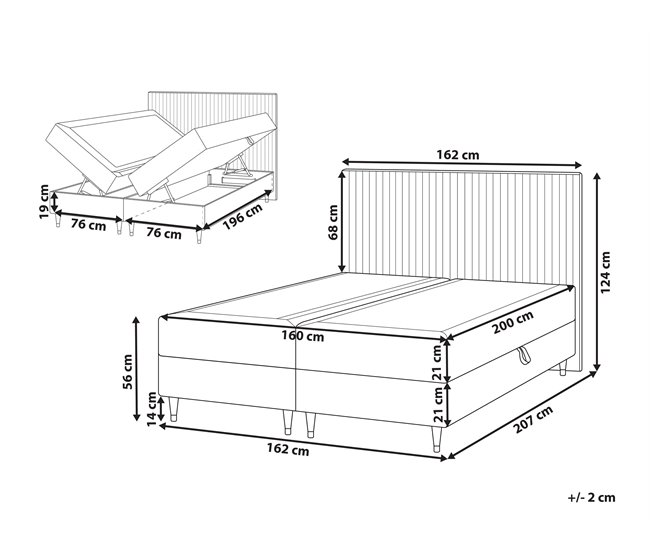 Beliani Cama continental con almacenaje Terciopelo DAME 162x207 Crema