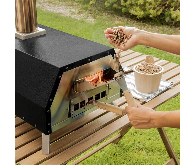 Horno para Pizza de Pellets con Accesorios Negro