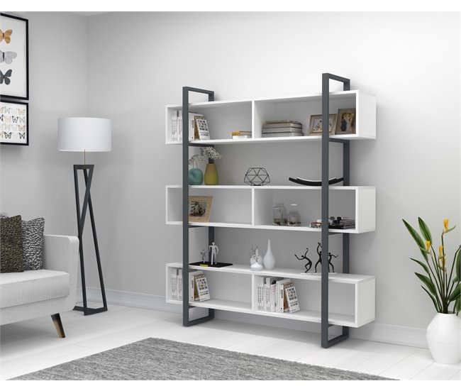 Estantería STAR color blanco con barras metálicas negras Blanco