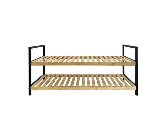 Acomoda Textil - Zapatero de Madera y Metal Amplio. (2 niveles) Negro/ Madera