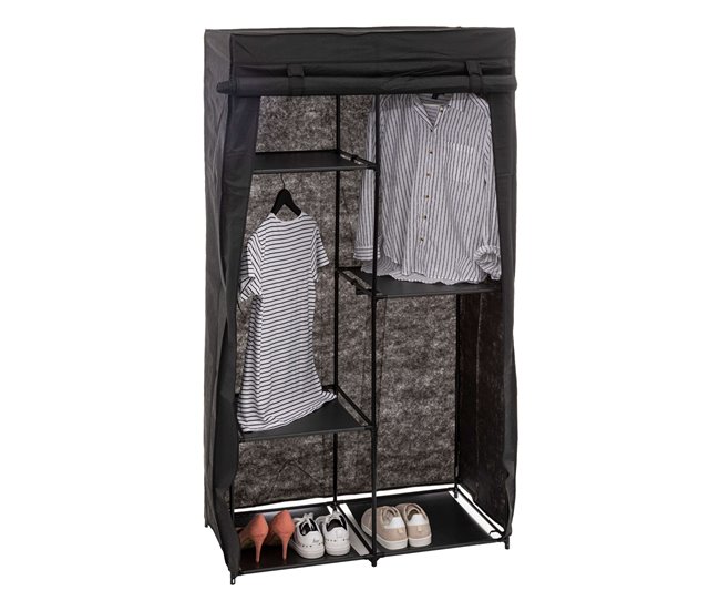 Armario Modular de Tela con Baldas y Barra Negro