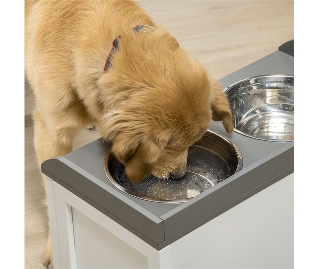 Comedero para Perros MDF, Acero Inoxidable PawHut Blanco