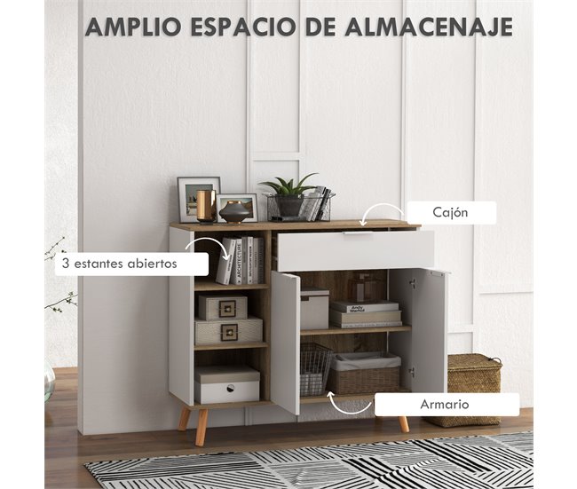 Aparador de Salón Melamina de Madera, Madera de Pino HOMCOM Blanco