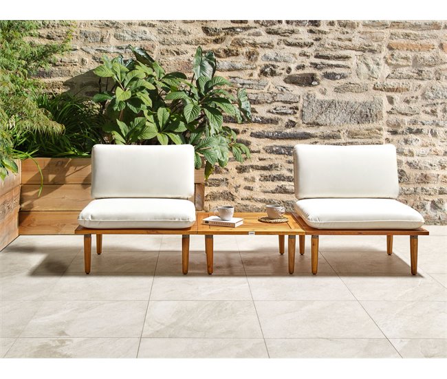 Beliani Conjunto de jardín Madera de acacia Crema