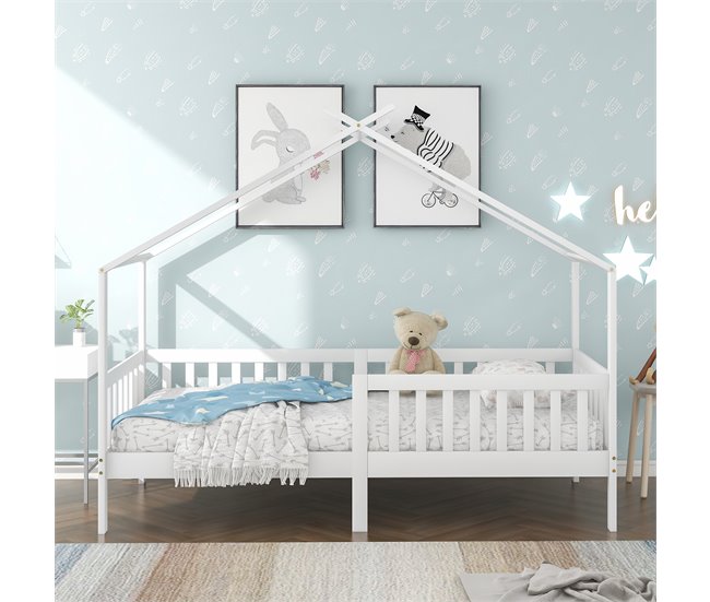 Cama cabaña infantil de madera maciza Blanco