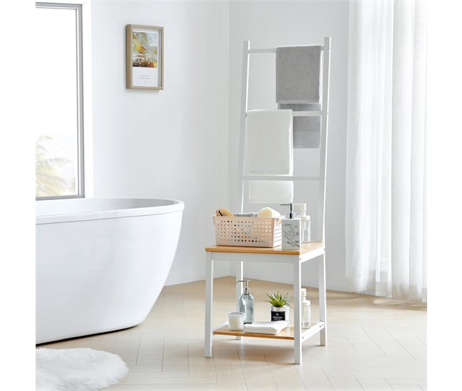 Galán de noche Juuka bambú con 2 estantes y 3 barras Blanco