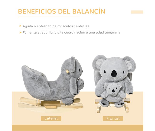Caballito Balancín para Bebés Felpa, Madera, Metal, Algodón PP Gris