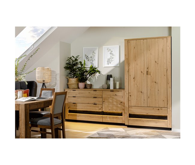 Bufé 1 puerta 4 cajones con LED Glenn Madera