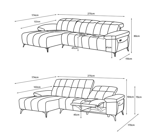 Chaise longue relax eléctrica ANDY Gris Claro