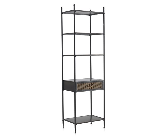 Estantería de 1 cajón con estructura de metal Negro