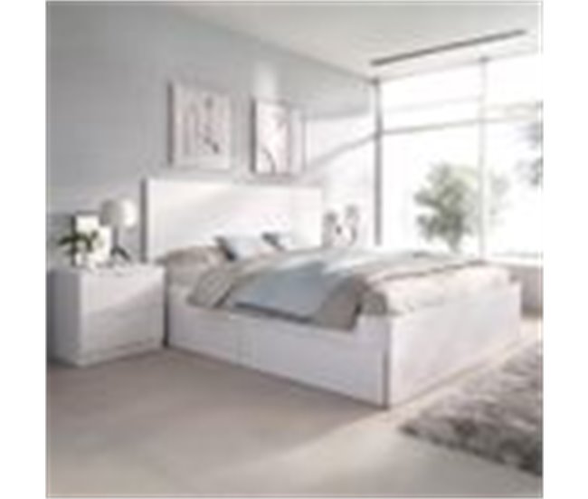 Conjunto de dormitorio Lago cama +  mesitas 249x195 Blanco
