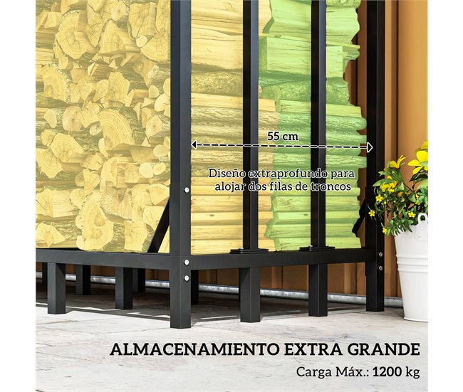 Estante para Leña Metal, Tela Oxford Outsunny Negro