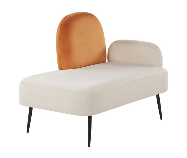 Beliani Chaise longue derecho Terciopelo ARCEY Blanco/ Beige