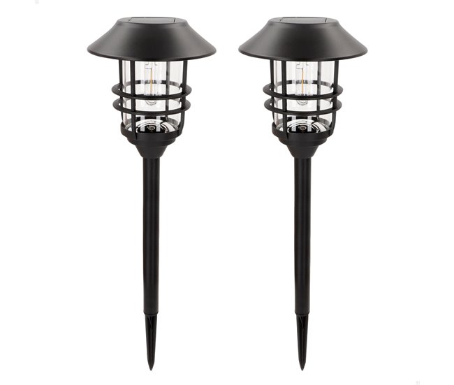 Aktive Set de 2 balizas LED solares luz cálida 6 lúmenes IP44 Negro