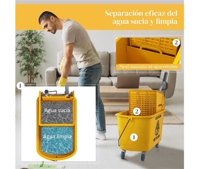 Cubo de Fregona PP HOMCOM, ferretería - lavandería y limpieza Amarillo