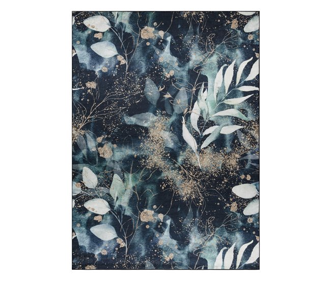 Alfombra lavable ANDRE 1336 Hojas 120x170 Azul/ Verde