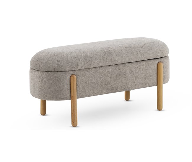Banqueta-baul tapizada en boucle estructura y patas en pino Gris Claro
