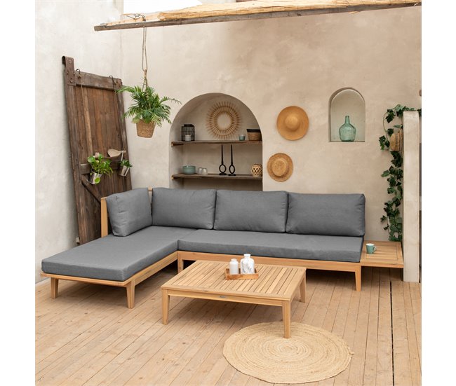 Conjunto de muebles de jardín acacia PANGKOR 4 asientos con cojines Gris