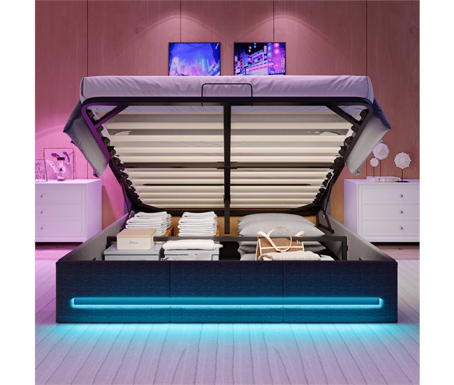 Cama doble, cama LED, USB 152x202 Gris