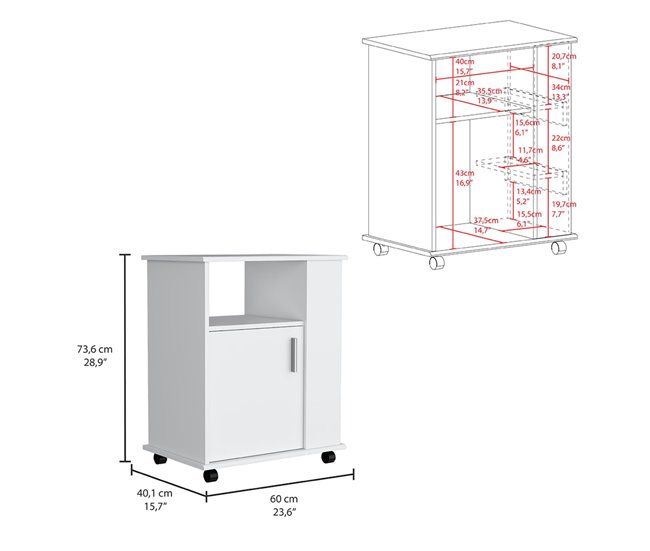 Armario inferiror Lower para microondas en melamina con gabinete Blanco
