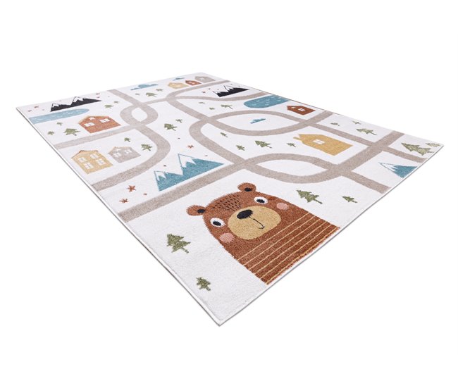 Alfombra FUN Polar para niños calles bosque 200x290 Crema