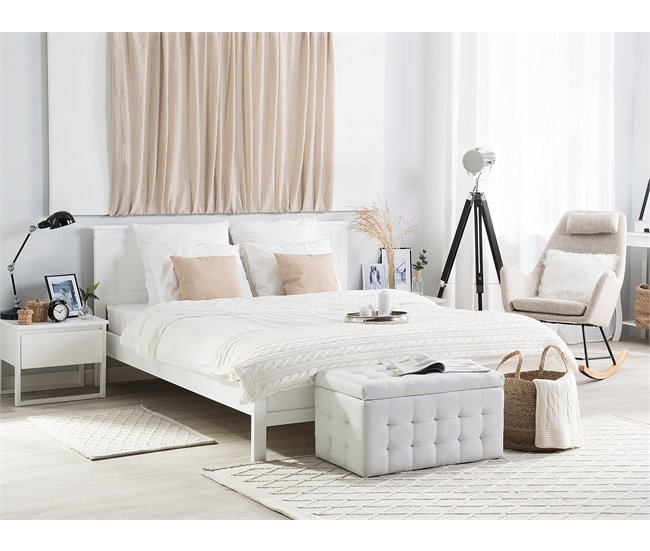 Beliani Cama con somier Madera de pino OLIVET 169x208 Blanco
