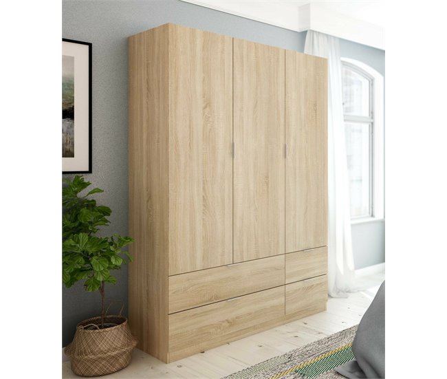 Armario 3 puertas efecto madera Roble