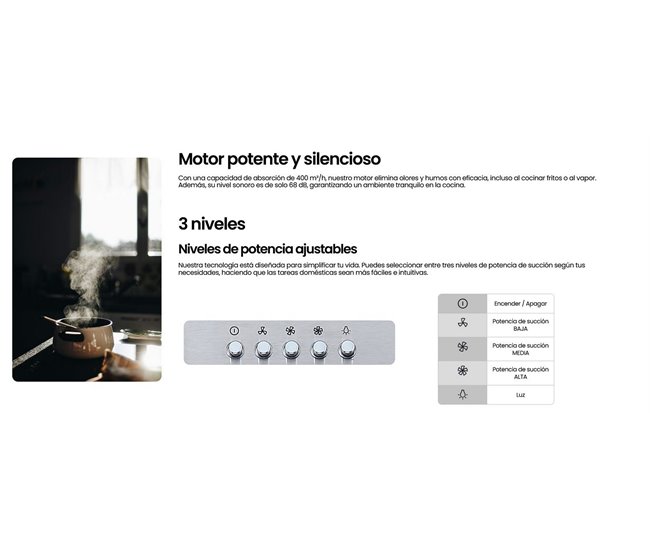 INFINITON Campana de Pared CMPT-TSH9B63X, 400 m3/h, T-Invertida Inox