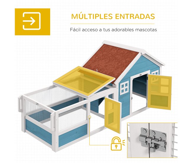 Conejera Madera de Abeto PawHut Azul