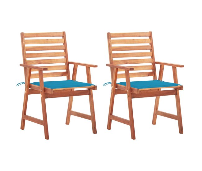 2 Sillas comedor de jardín de madera maciza acacia con cojines Antracita