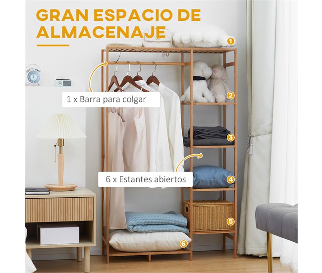 Perchero de Ropa Bambú HOMCOM, hogar - muebles de recibidor Marron