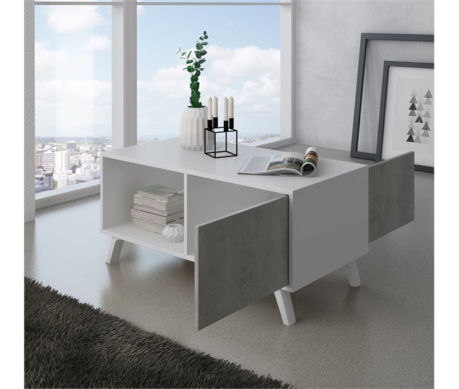 Mesa de Centro para Salón WIND 92x50 Blanco/ Gris