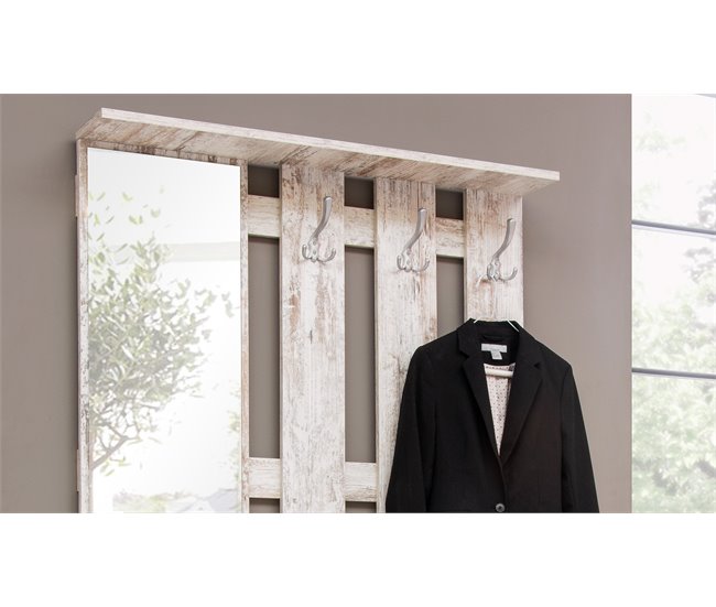 Mueble recibidor con zapatero y espejo HELA Blanco/ Gris