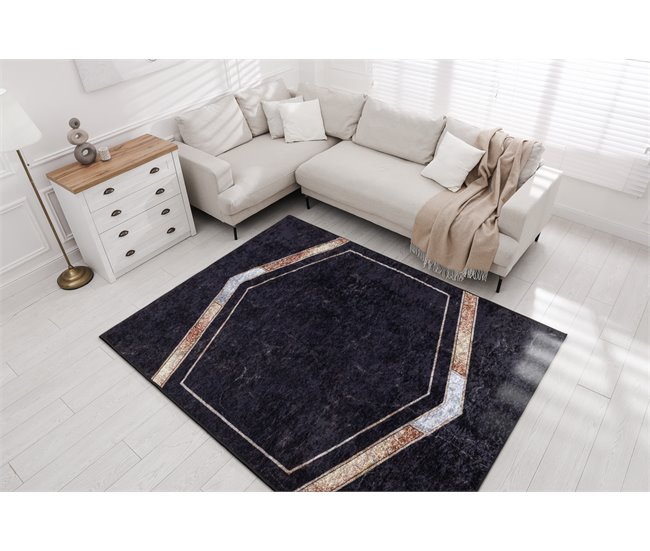 Alfombra lavable MIRO 52025.802 Mármol Geométrico 80x150 Negro