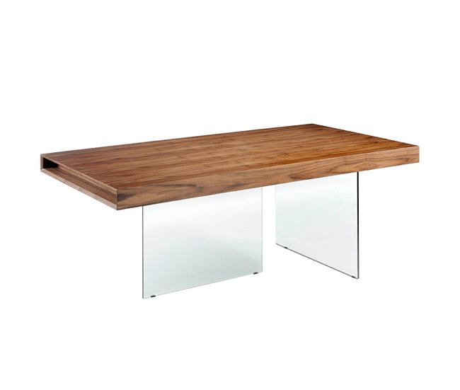 ANGEL CERDA Mesa comedor rectangular nogal y cristal templado 200x100 Nogal