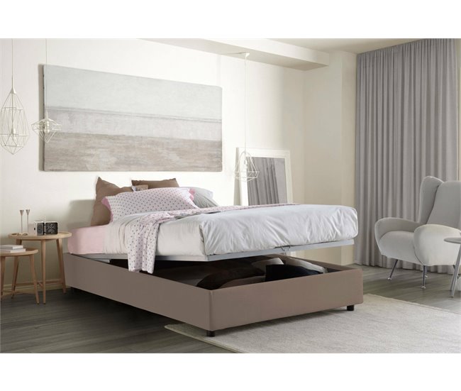 Cama plaza y media en tela Marron