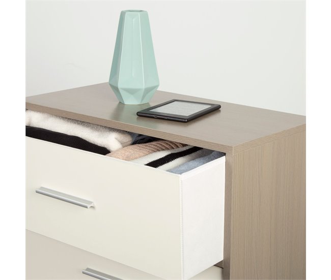 Max Home Cómoda 5 cajones de tela Blanco/ Madera