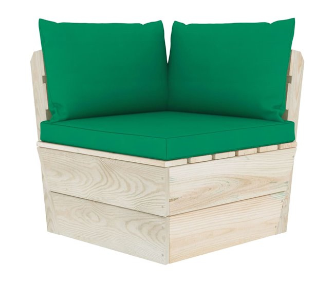 Sofá de palets de jardín 2 plazas con cojines madera de abeto Verde Oscuro