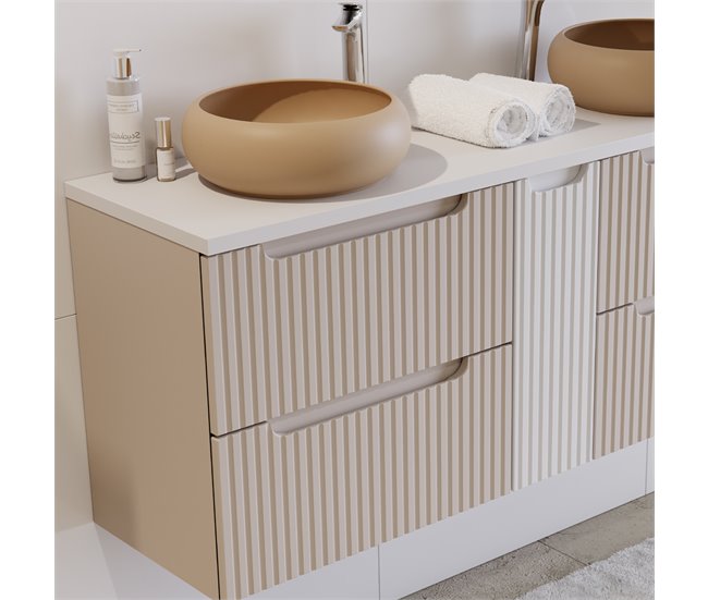Mueble doble lavabo 4 cajones Riva 140 Blanco/ Beige