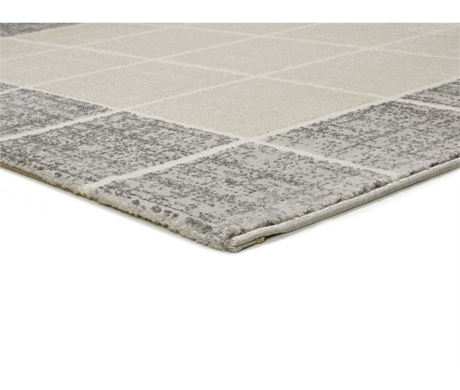 Alfombra geométrica con relieve FLORA - ATTICGO 80x150 Blanco/ Plateado
