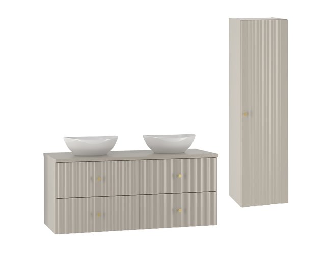 Conjunto de muebles doble lavabo y columna Izae 120 Beige