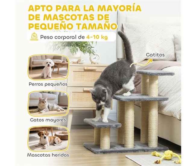 Escalera para Gatos Aglomerado de Madera, Felpa PawHut Gris