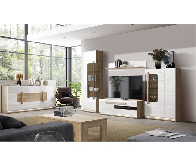Mueble tv 1 puerta 2 cajones MONTREAL Blanco Brillo