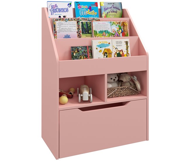 Estantería Infantil MDF, Nylon HOMCOM 60 Rosa