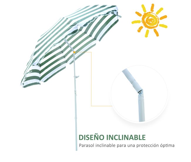 Sombrilla de Playa Tela Poliéster, Metal Outsunny 180x180 Multicolor