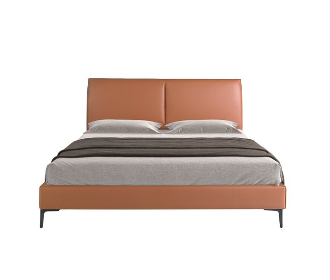Cama matrimonio tapizada en polipiel Marron